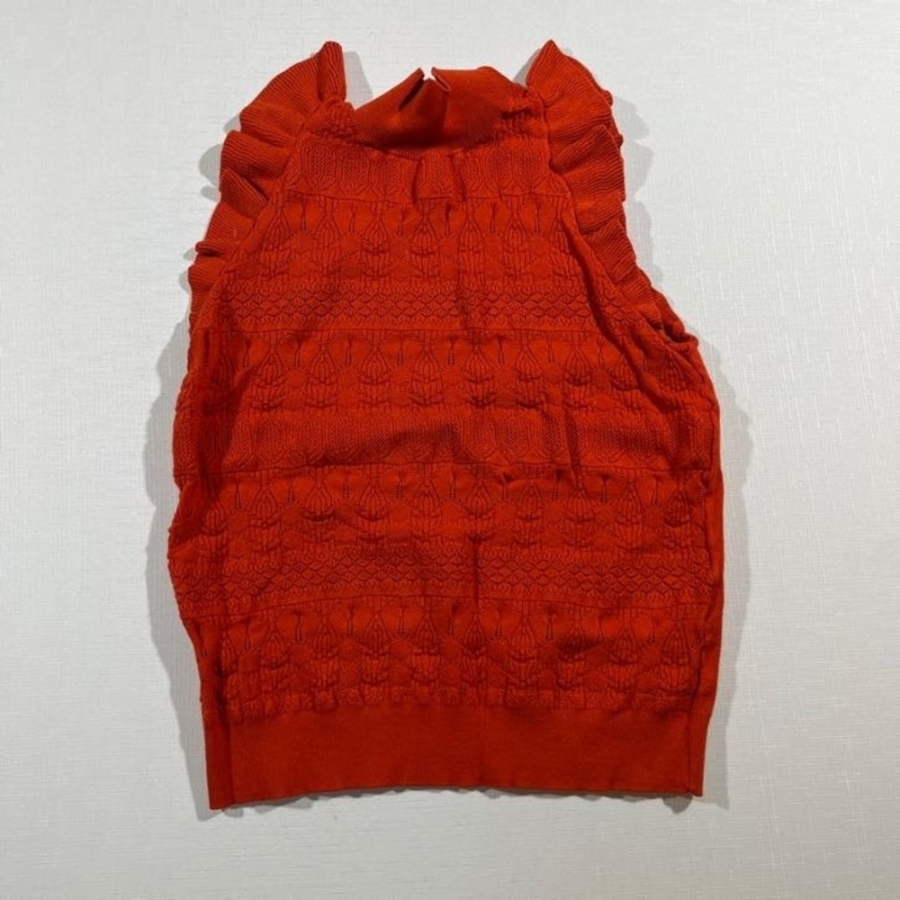 Who What Wear Sleeveless Top Sz M Women Ruffle Orange Boho Ruffle Knit Mock Neck